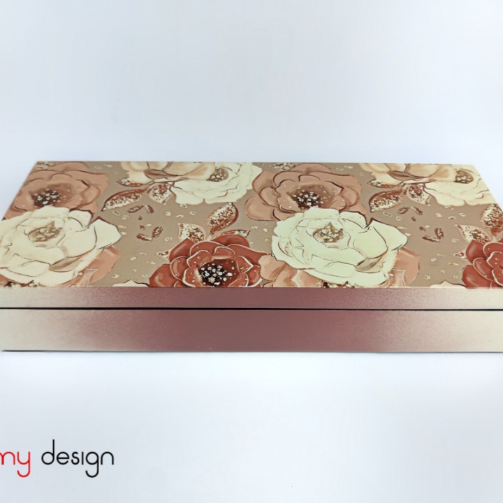 Rectangular lacquer box with rose pattern 12*30 cm